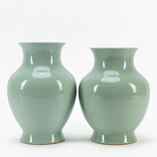 PAIR OF CHINESE CELADON PORCELAIN VASES