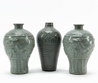 3 CHINESE CELADON PORCELAIN GE WARE STYLE VASES
