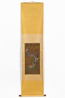 CHINESE SCROLL PAINTING OF APSARA WITH SEALS