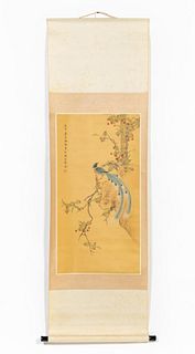 CHINESE SCROLL PAINTING, MAGPIE AND PRUNUS
