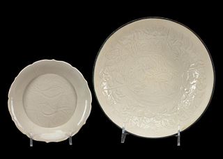 TWO CHINESE PORCELAIN DING STYLE LOW BOWLS