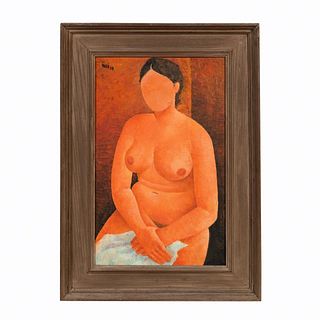 AMERICAN MODERN SEATED FEMALE NUDE, OIL ON CANVAS