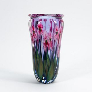 J. LOTTON, PINK FLORAL PAPERWEIGHT ART GLASS VASE
