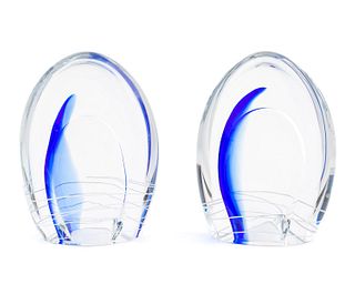 PAIR, MURANO STYLE TEAR DROP FORM GLASS SCULPTURES
