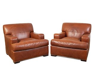 PAIR, COACH FOR BAKER BROWN LEATHER CLUB CHAIRS