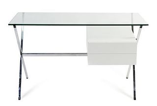 An Italian Glass Top Desk, Franco Albini for Knoll Base height 27 x length 43 x width 26 inches.