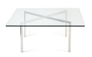 A Ludwig Mies van der Rohe Barcelona Low Table Height of base 16 1/8 x width 27 1/4 x depth 27 1/4 inches.