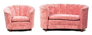 A French Art Deco Two-Piece Salon Suite Height of settee 31 1/2 x length 60 x depth 34 inches.