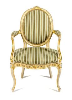 An Adam Style Painted and Parcel Gilt Armchair Height 37 1/2 inches.