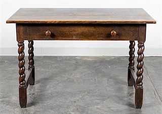 An American Oak Library Table Height 28 1/4 x width 44 x depth 26 inches.
