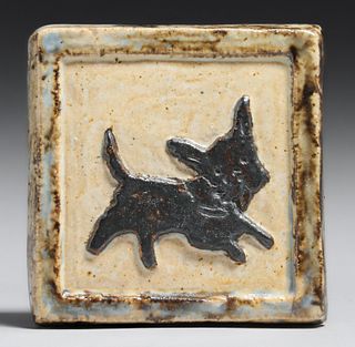 Arts & Crafts Boston Terrier Tile c1910s