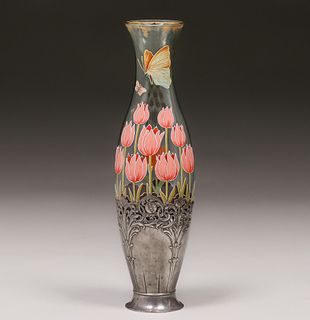 Harrach - Austrian Glass Vase WMF Pewter Mount c1900