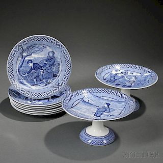 Nine Wedgwood Blue Transfer-printed Month Dishes
