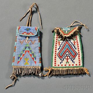 Two Ute Loom-beaded Pouches