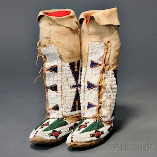 Pair of Central Plains Woman's High-top Moccasins