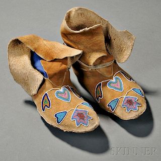 Pair of Plateau Beaded Hide Moccasins