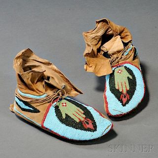 Pair of Plateau Pictorial Beaded Hide Moccasins