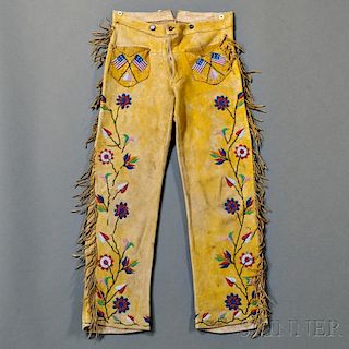 Santee Sioux or Metis Beaded Hide Trousers