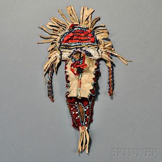 Apache Beaded Hide and Trade Cloth Model Cradle Decoration