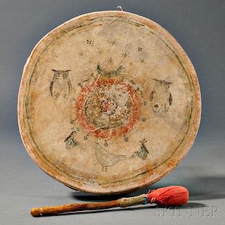 Plains Pictorial Wood and Hide Drum