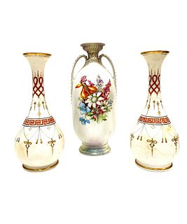 Lot of Three hand Painted Opaline Vases