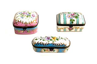 Three French Hand Painted Porcelain Boxes