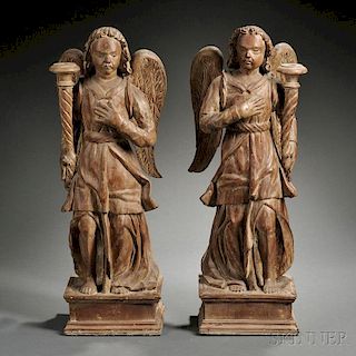 Pair of Carved Wood Angels