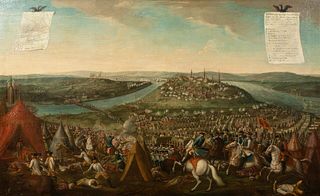 THE SIEGE OF BELGRADE 1717 OIL PAINTING