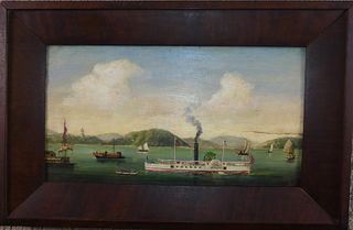 CHINESE EXPORT PAINTING - WHITE CLOUD STEAMBOAT IN HARBOR
