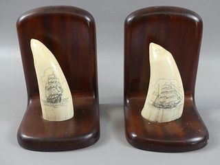 PAIR WHALE TOOTH BOOKENDS