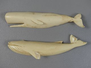 PAIR CARVED WHALE FIGURES