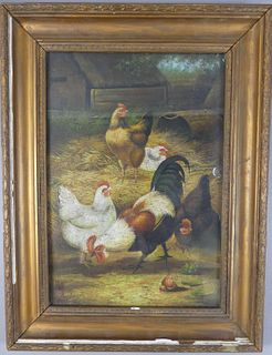 1870 PAINTING OF CHICKENS - SIGNED