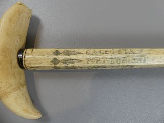 WHALE BONE CANE WITH PORTS OF CALL 