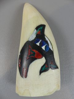WHALE TOOTH WITH TLINGIT WHALE