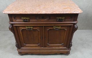 VICTORIAN WALNUT MARBLE TOP COMMODE