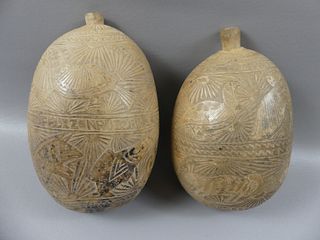 PAIR CARVED GOURDS - CHRISTMAS