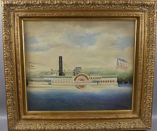 PAINTING OF FALL RIVER STEAMSHIP SIGNED JUDITH