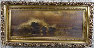ANTIQUE SEASCAPE PAINTING WITH ROCKS