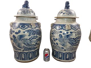 PAIR LARGE ANTIQUE CHINESE COVERED URNS
