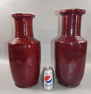PAIR OLD OXBLOOD CHINESE VASES 