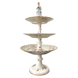Meissen Porcelain 3 Tier Floral Insects Cake Stand