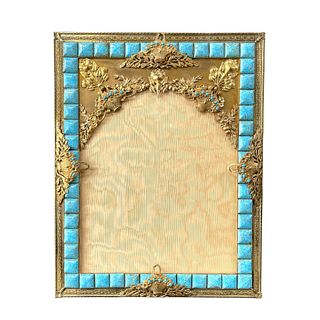 Vtg Gilt Metal & Turquoise Inlaid Picture Frame