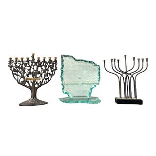 3 Signed Vintage Judaica Menorah Candle Holders