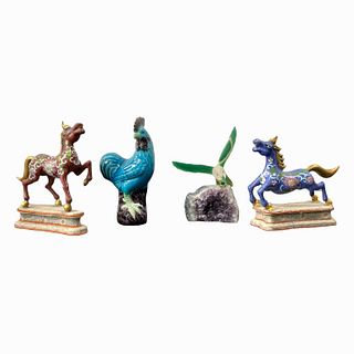 4 Vintage Animal Figures Porcelain Stone Cloisonne
