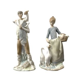 Lot of 2 Lladro People With Animals Sculptures