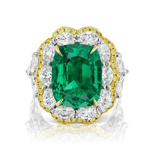 EMERALD AND YELLOW DIAMOND LACE RING