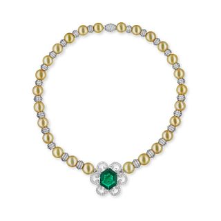 EMERALD NECKLACE WITH NATURAL S SEA PEARL NECKLACE