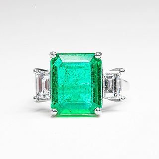 Platinum 5.87ct Brazilian Emerald Diamond Ring