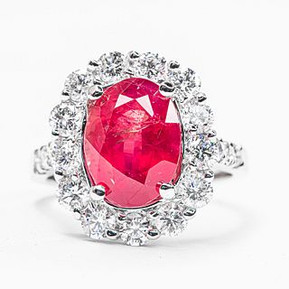 18K Mozambique 5.62ct Ruby Diamond Halo Ring