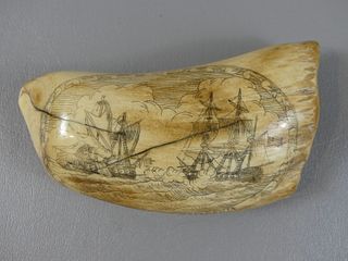 WHALE TOOTH - SCRIMSHAW NAVAL BATTLE